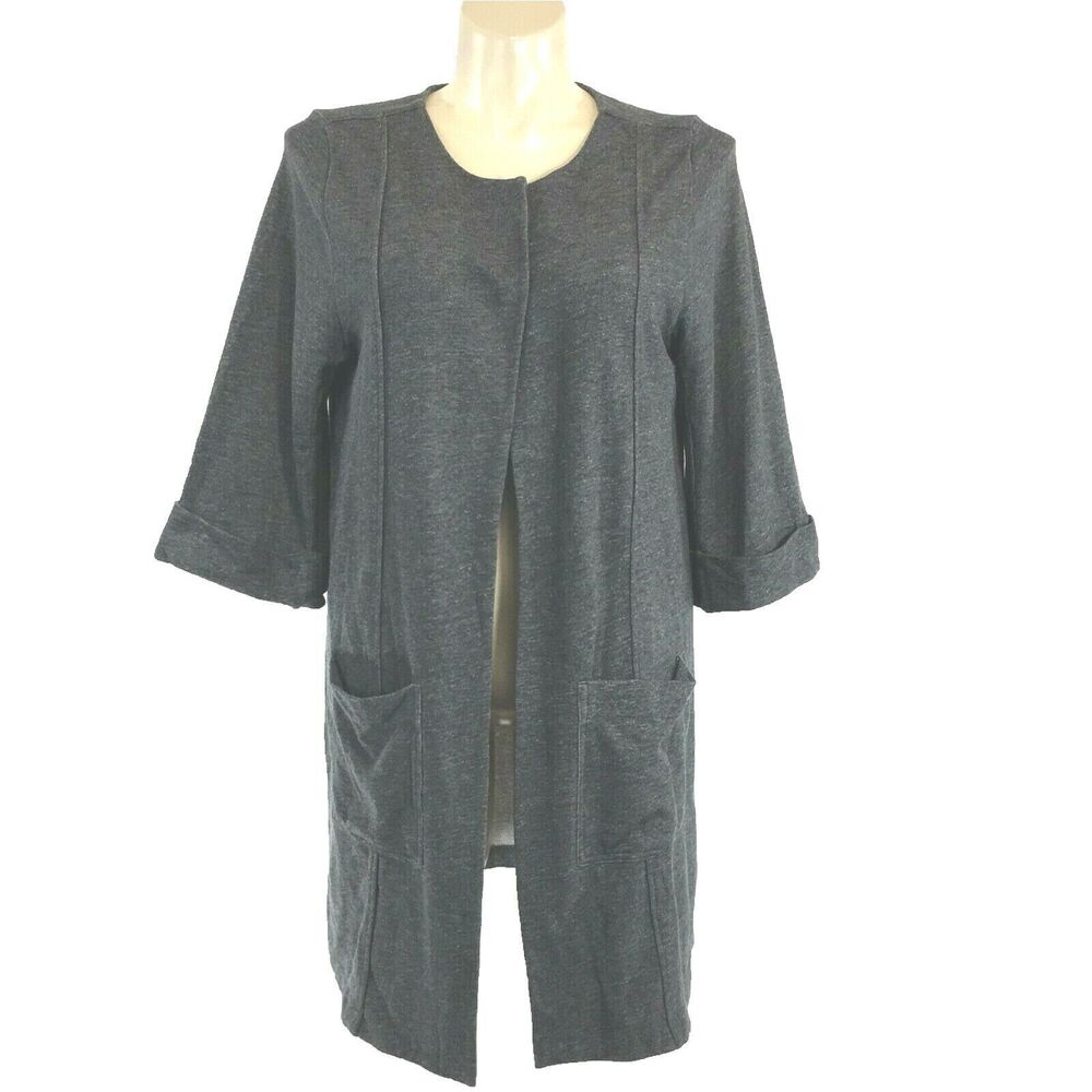 Garnet Hill Jacket LARGE Heather Gray  Duster‎ Cardigan Open Front Pocket